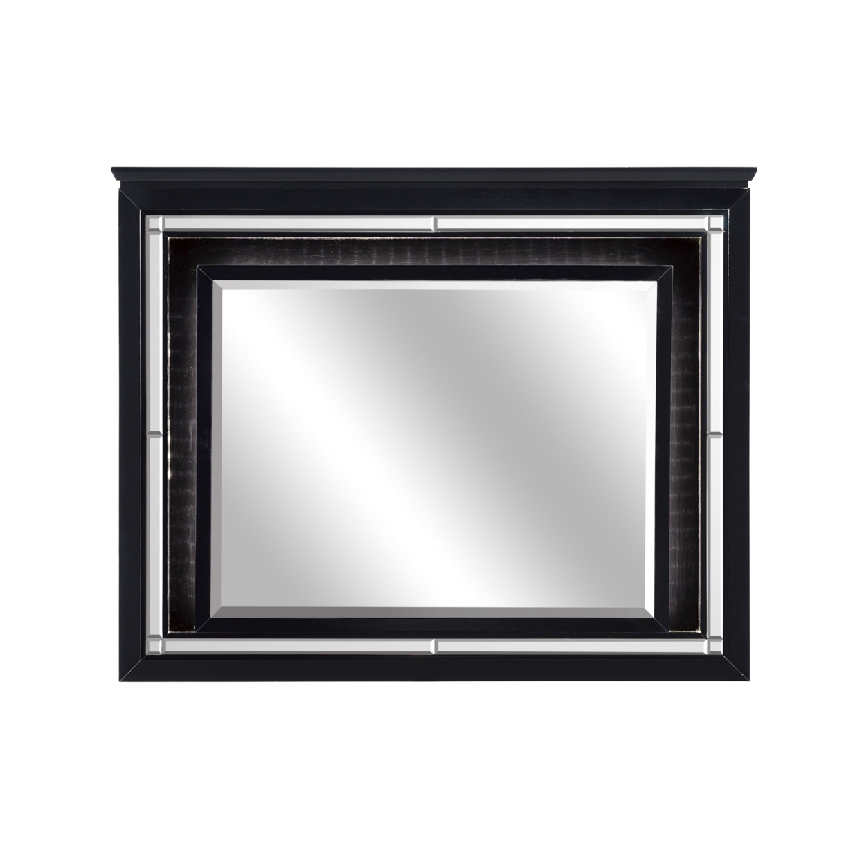 Contemporary Style Beveled Edge Mirror With LED Light, Black And Silver- Saltoro Sherpi