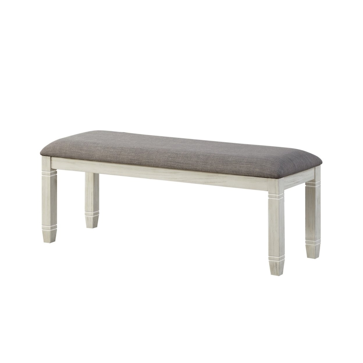 Fabric Upholstered Padded Bench With Tapered Feet, Antique White And Gray- Saltoro Sherpi