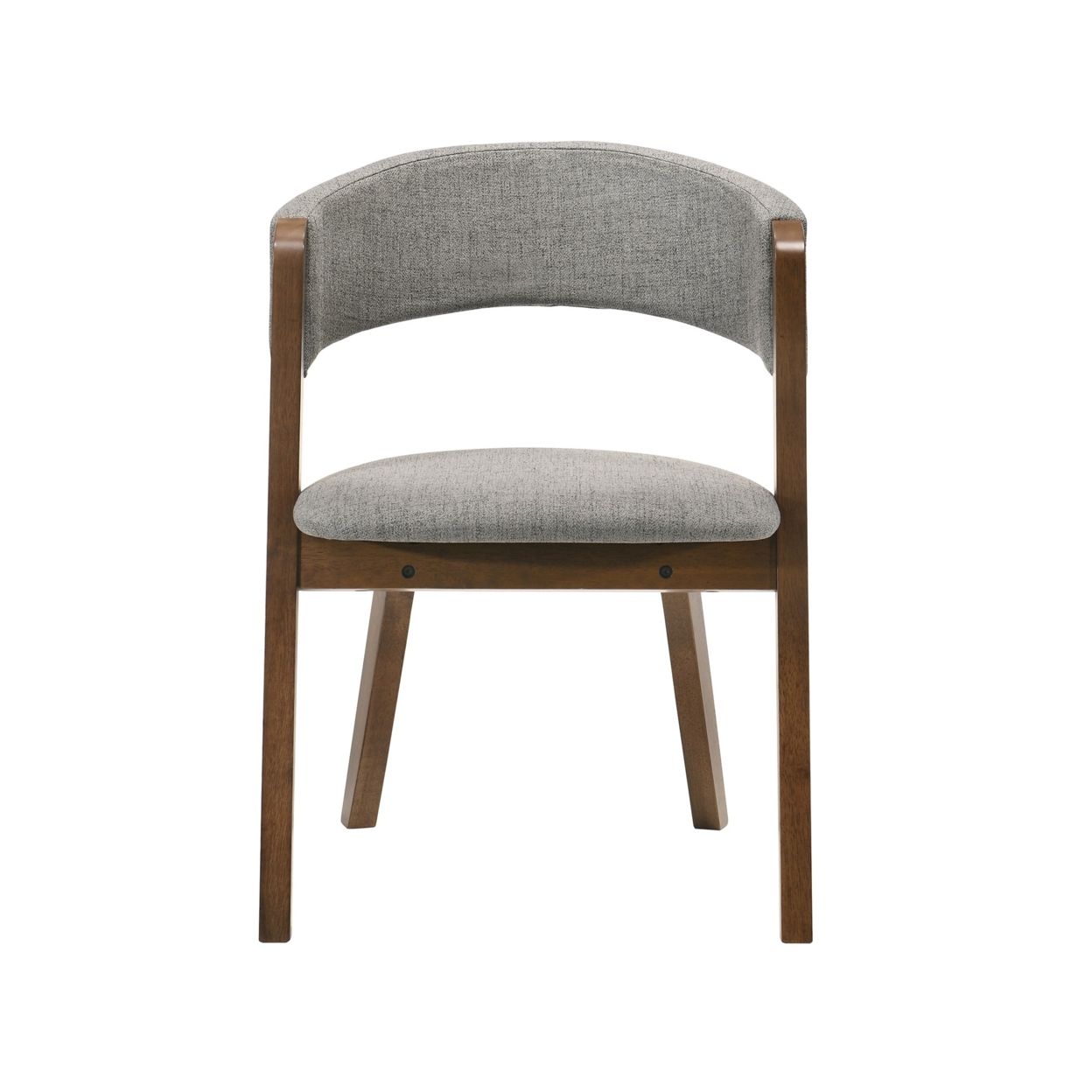 Fabric Upholstered Round Back Wood Dining Chair, Set Of 2, Brown And Gray- Saltoro Sherpi