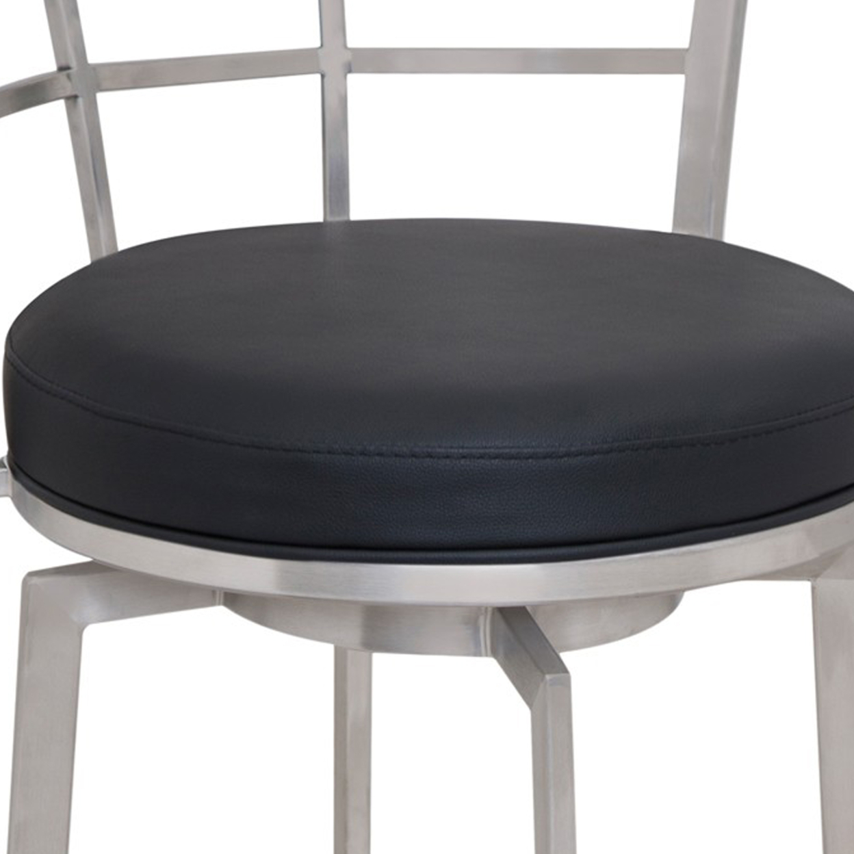 30 Inch Counter Height Barstool With Leatherette Seat, Silver And Black- Saltoro Sherpi