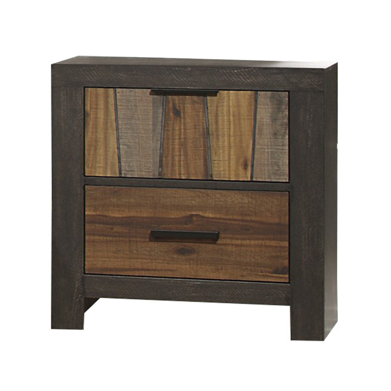 Plank Style 2 Drawer Wooden Nightstand With Metal Bar Handles, Brown- Saltoro Sherpi