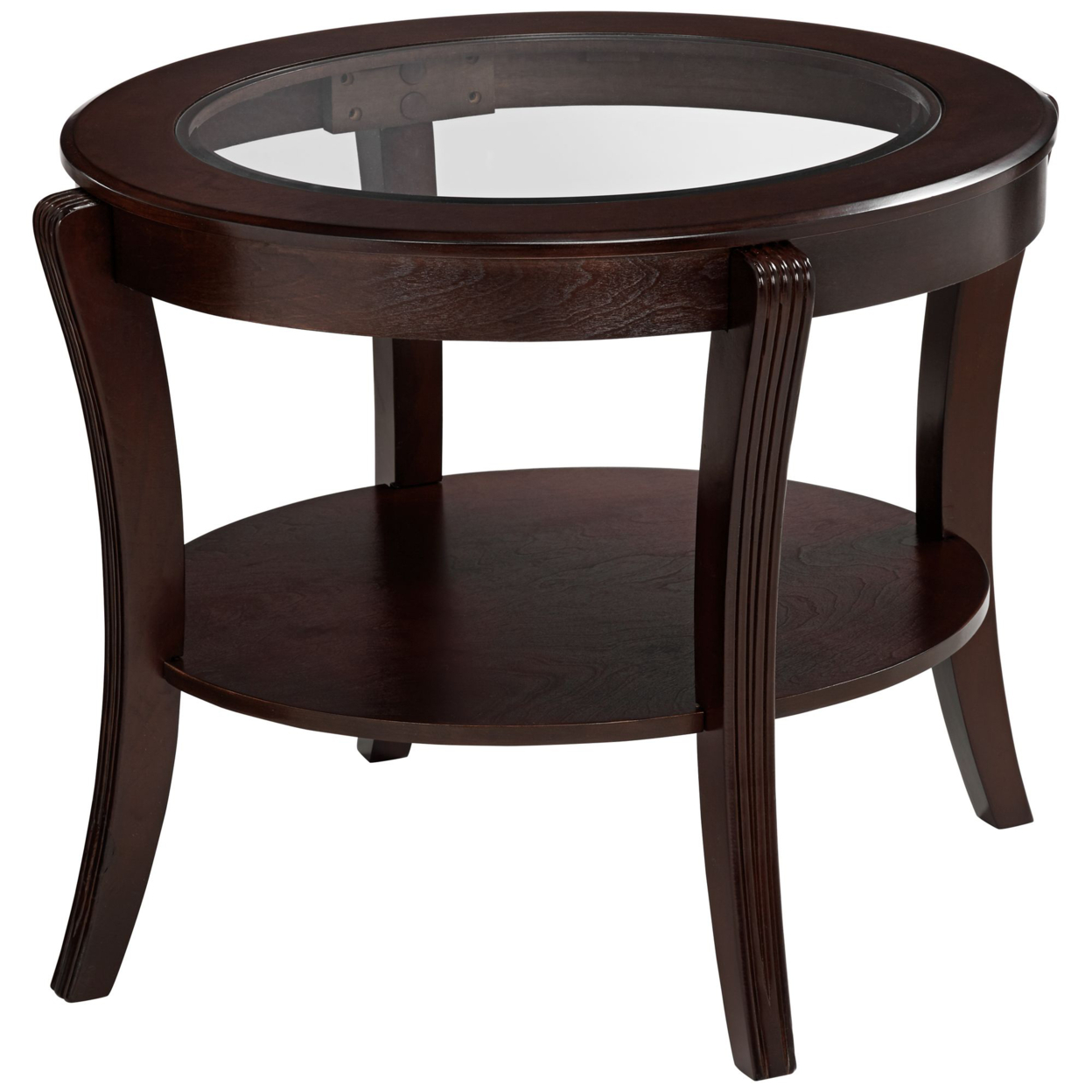 Oval Top Wooden End Table With Glass Insert And Open Shelf, Espresso Brown- Saltoro Sherpi