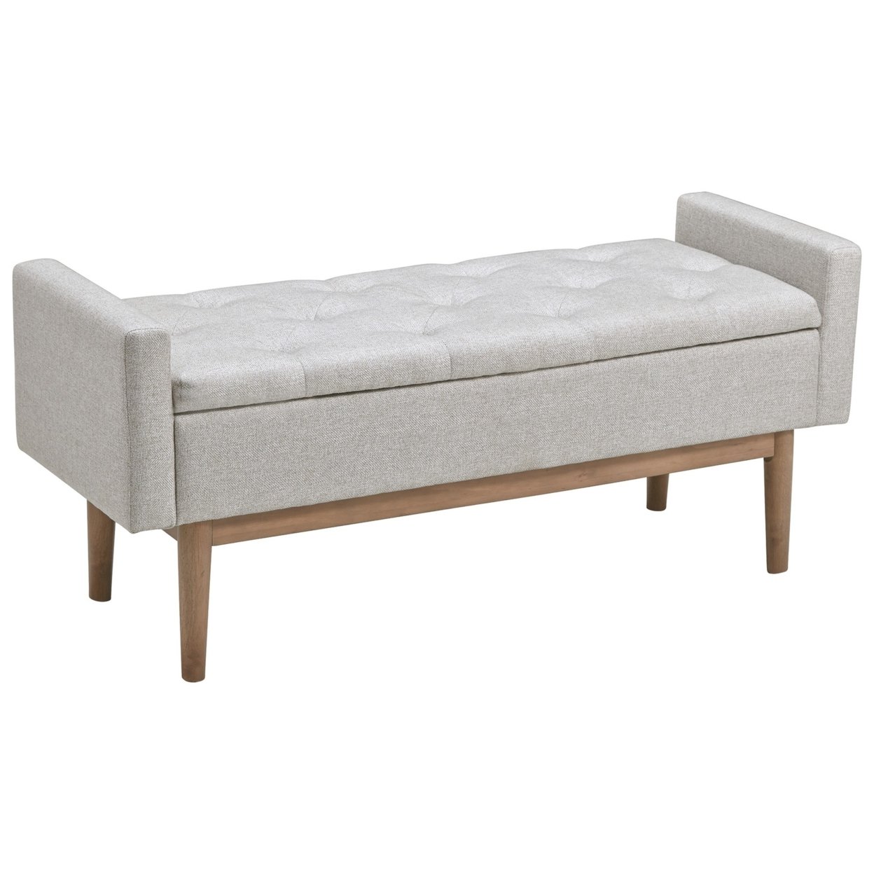 Saltoro Sherpi Tufted Fabric Storage Bench with Low Profile Elevated Arms, Light Gray