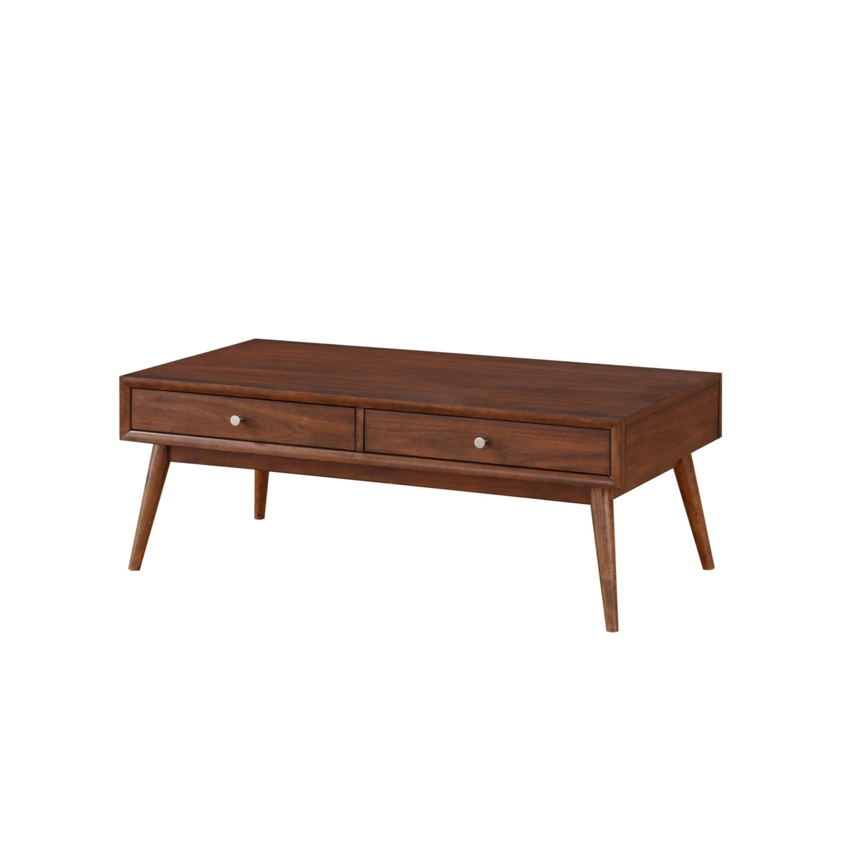 2 Drawer Wooden Coffee Table With Splayed Legs, Walnut Brown- Saltoro Sherpi