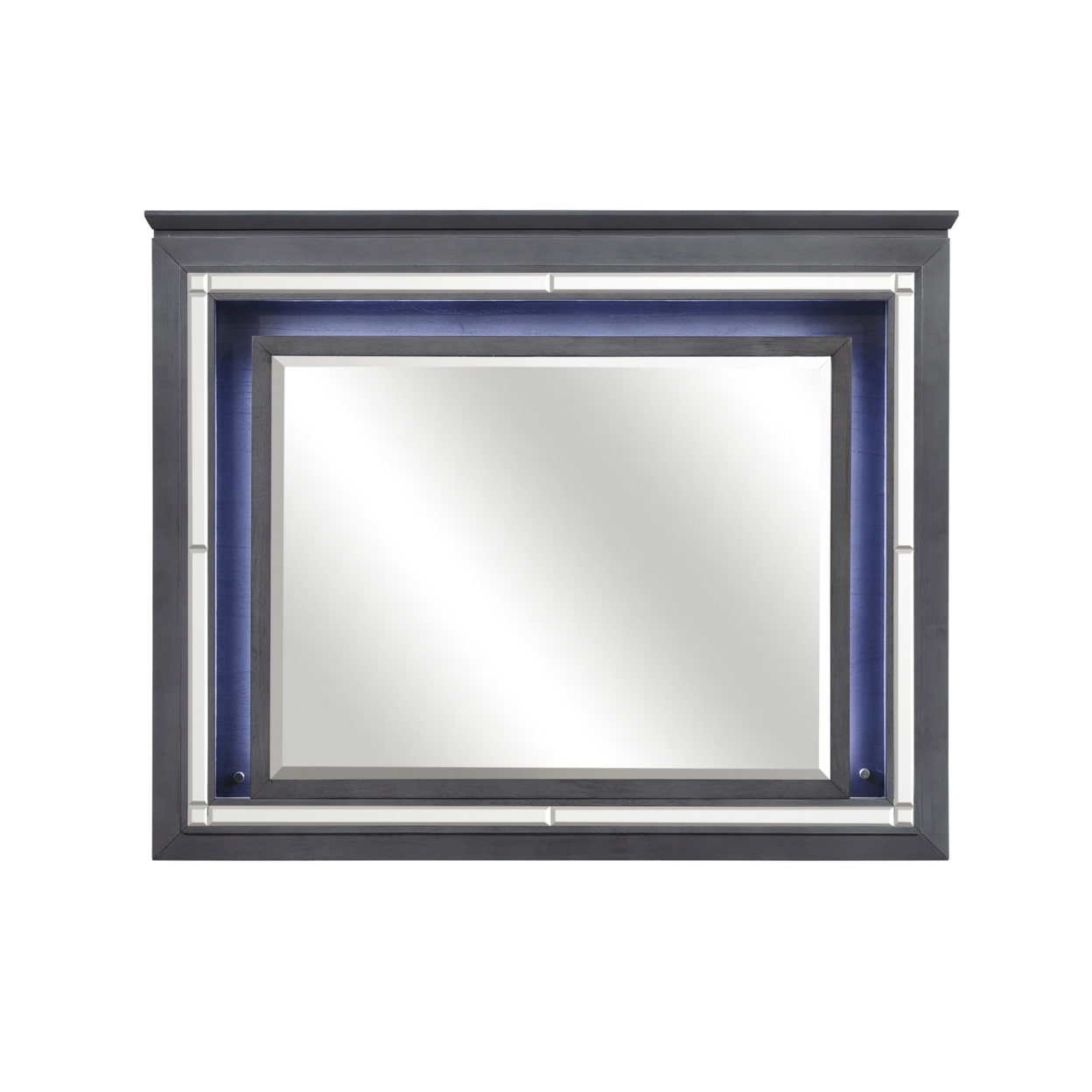 Contemporary Style Beveled Edge Mirror With LED Light, Gray And Silver- Saltoro Sherpi