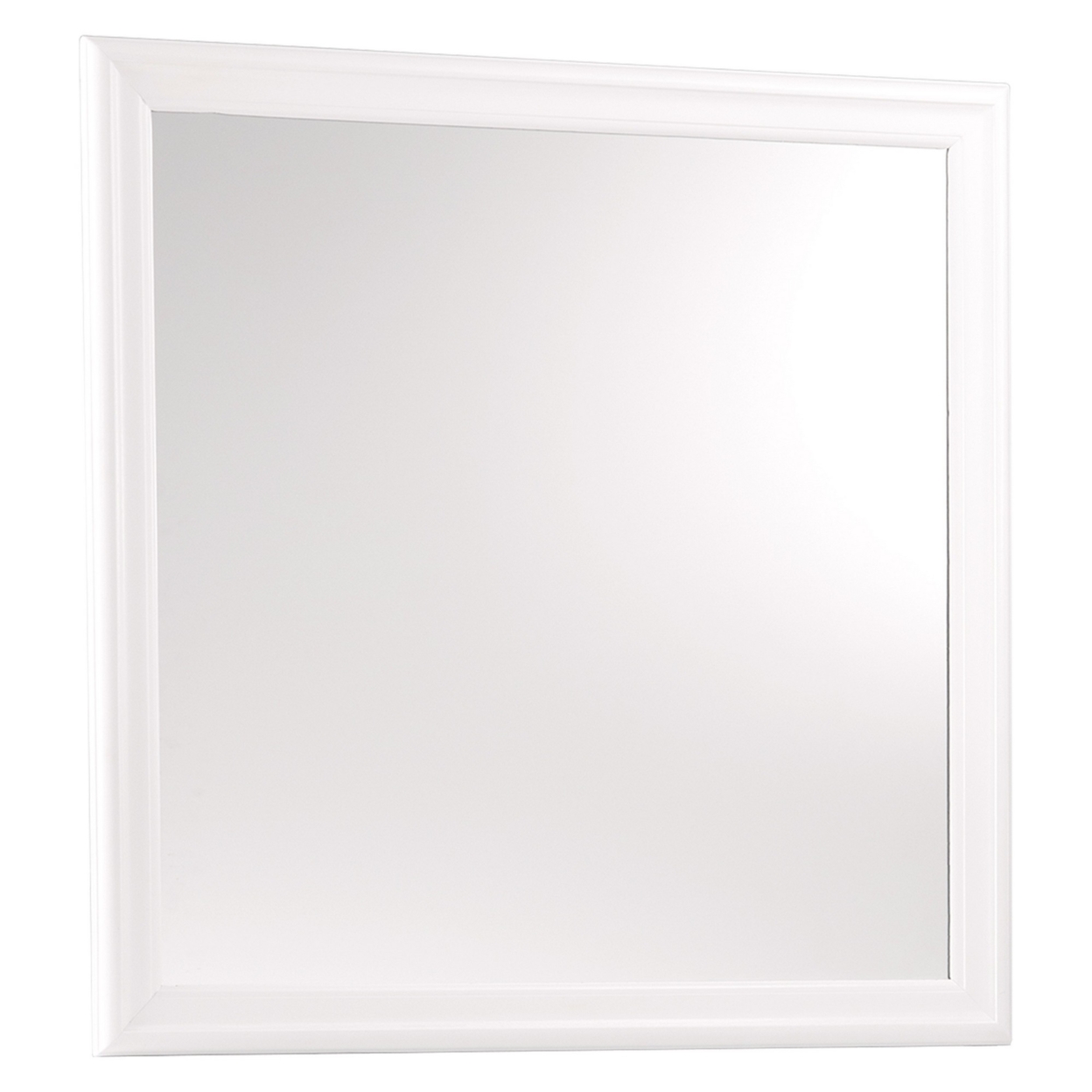 Transitional Square Mirror With Wooden Encasing And Convex Edges, White- Saltoro Sherpi