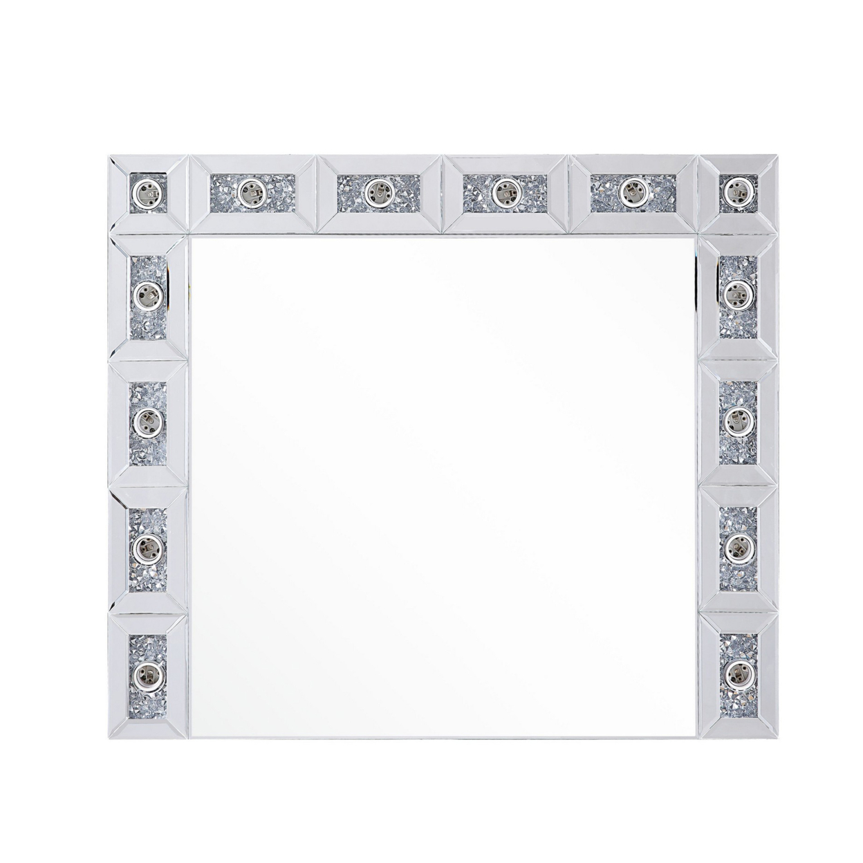 Mirror Panel Frame Wall Decor With Light Function And Faux Diamond, Silver- Saltoro Sherpi