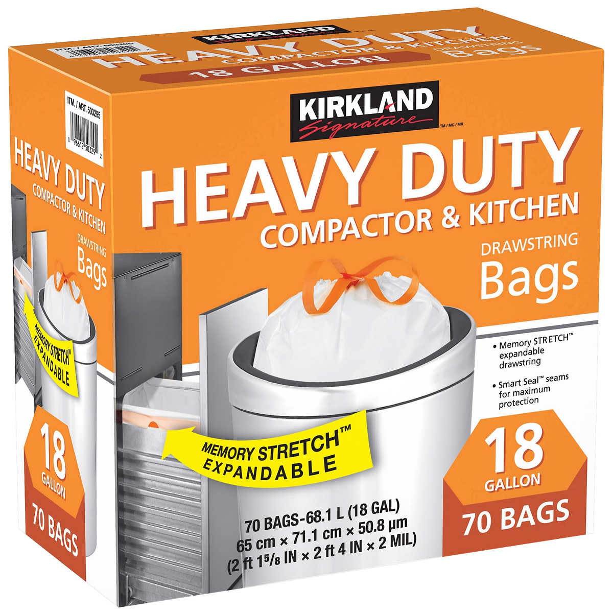 Kirkland Signature 18-Gallon Compactor & Kitchen Trash Bag, 70-count