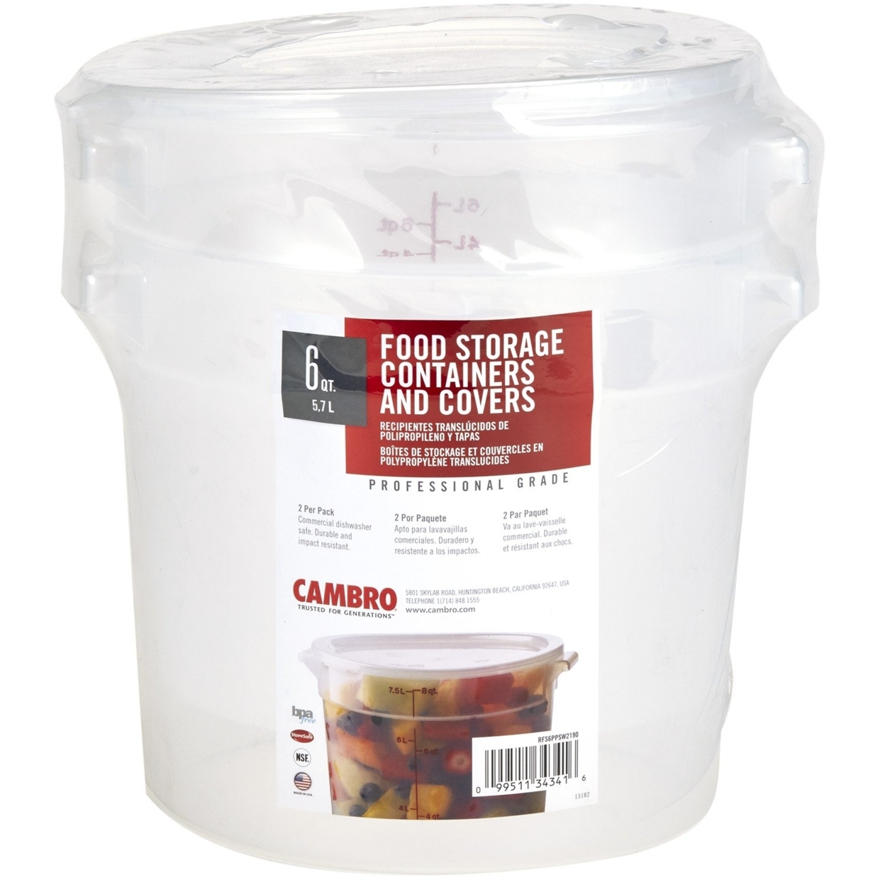 Cambro Round Translucent Container With Lid (6 Qt., 2 Pack)