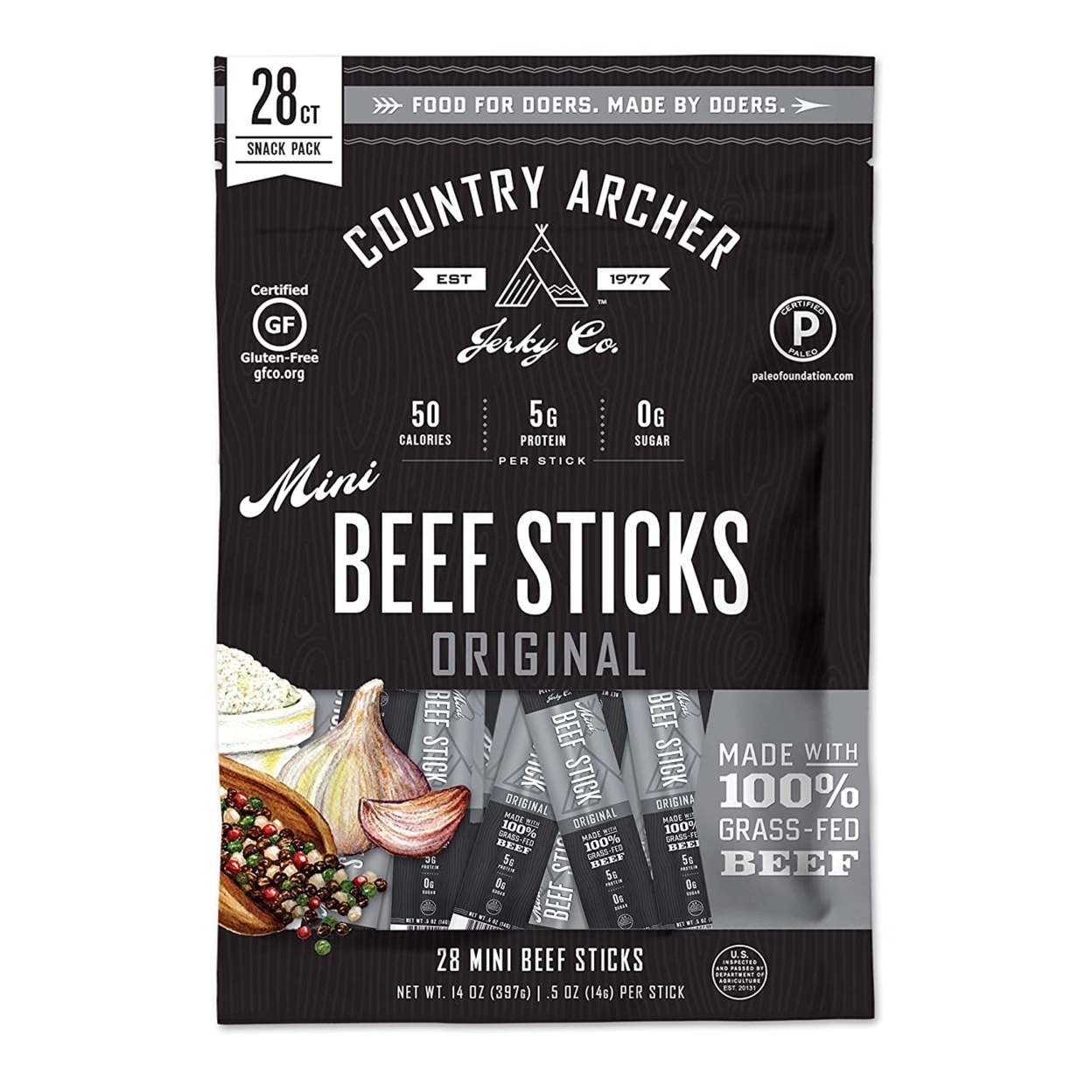 Country Archer Mini Beef Sticks, Original, Grass-Fed, 28 Count