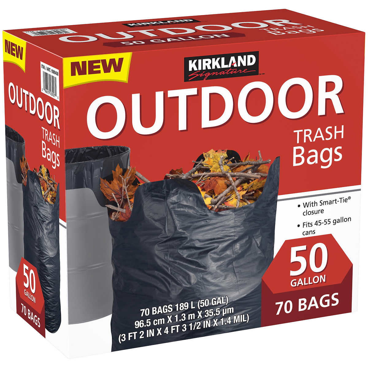 Kirkland Signature 50-Gallon Outdoor Trash Bag, Black, 70-count