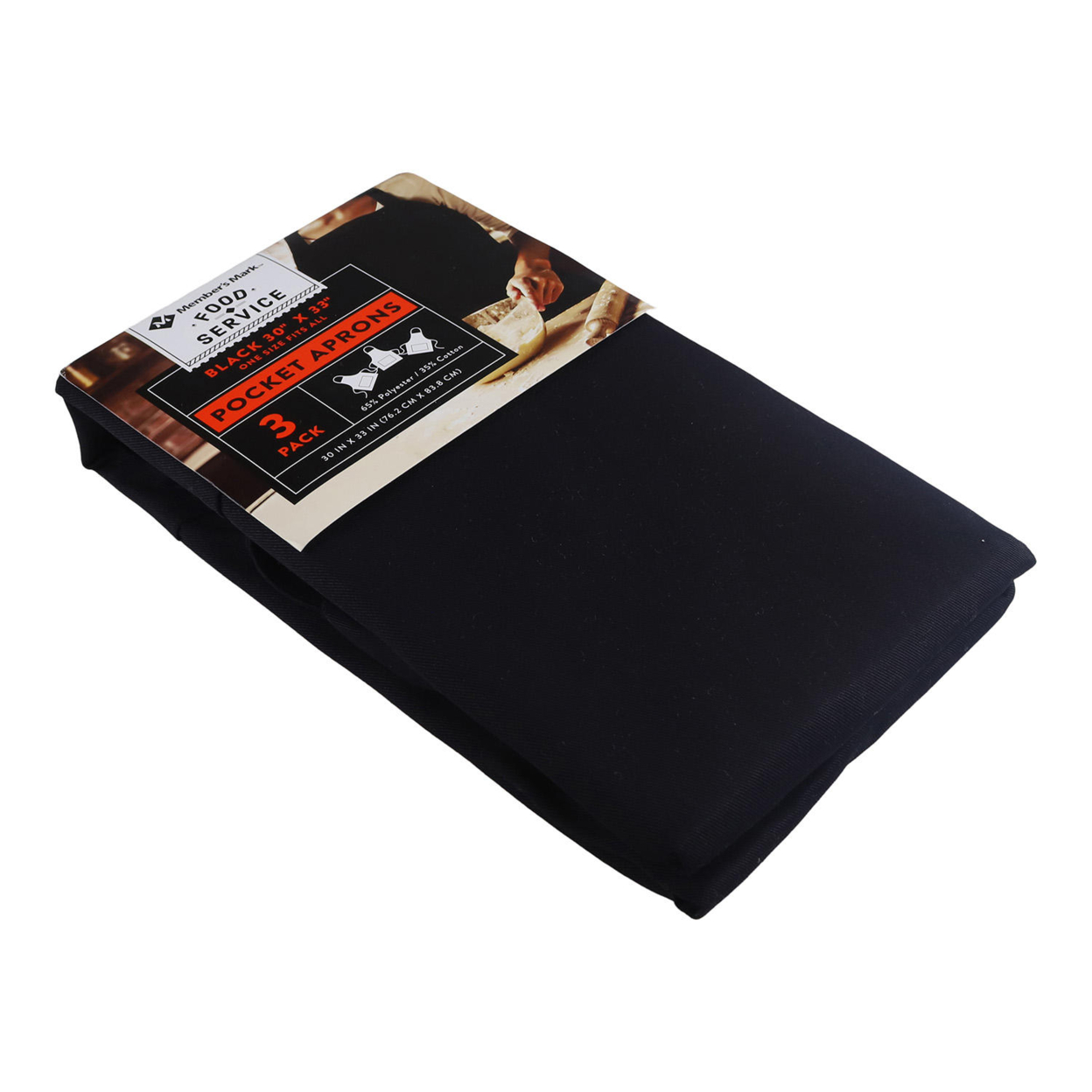Member's Mark 3-Piece Black Pocket Apron, 30W X 33L, 65% Polyester/35% Cotton