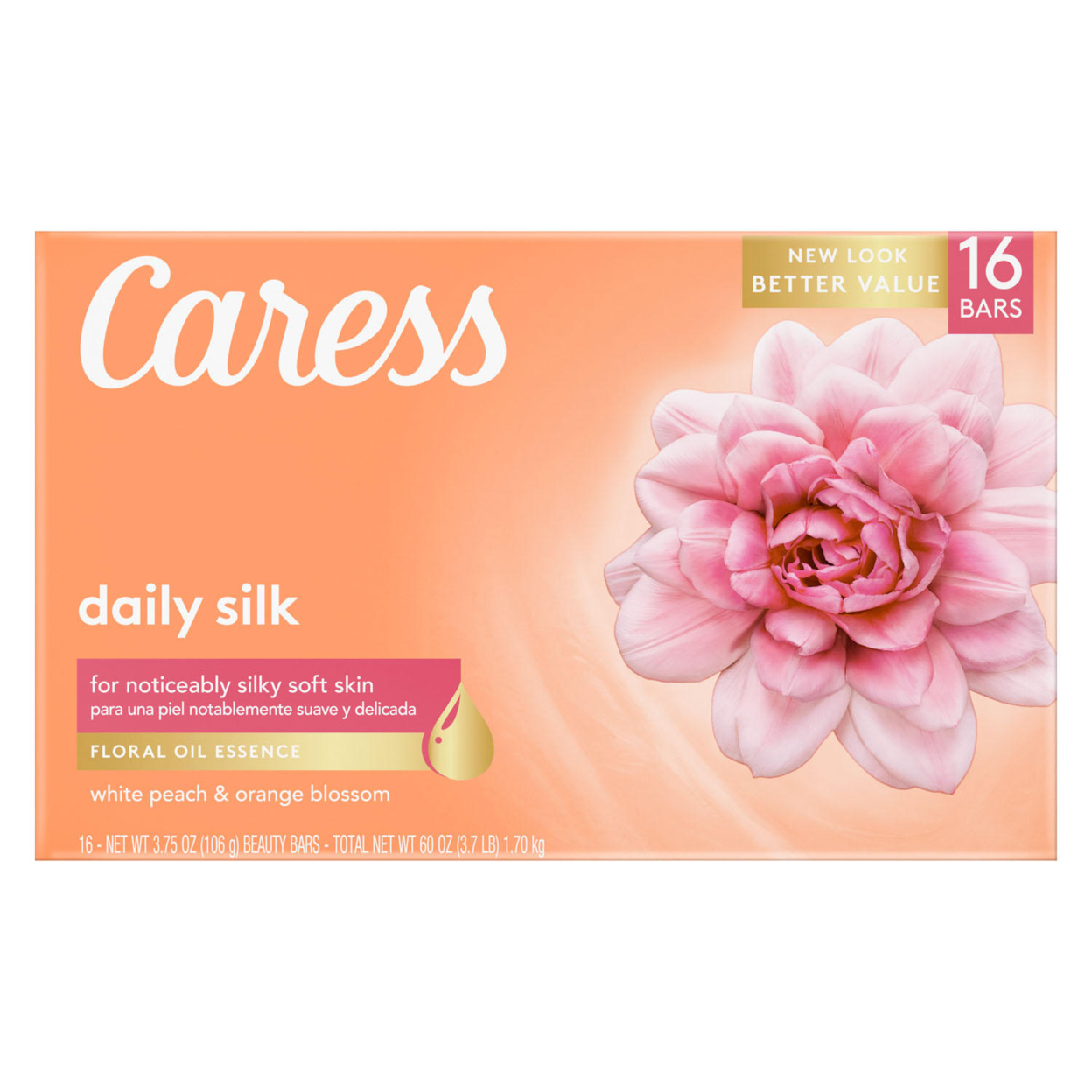 Caress Silkening Beauty Bar, Daily Silk, 3.75 Ounce (16 Count)