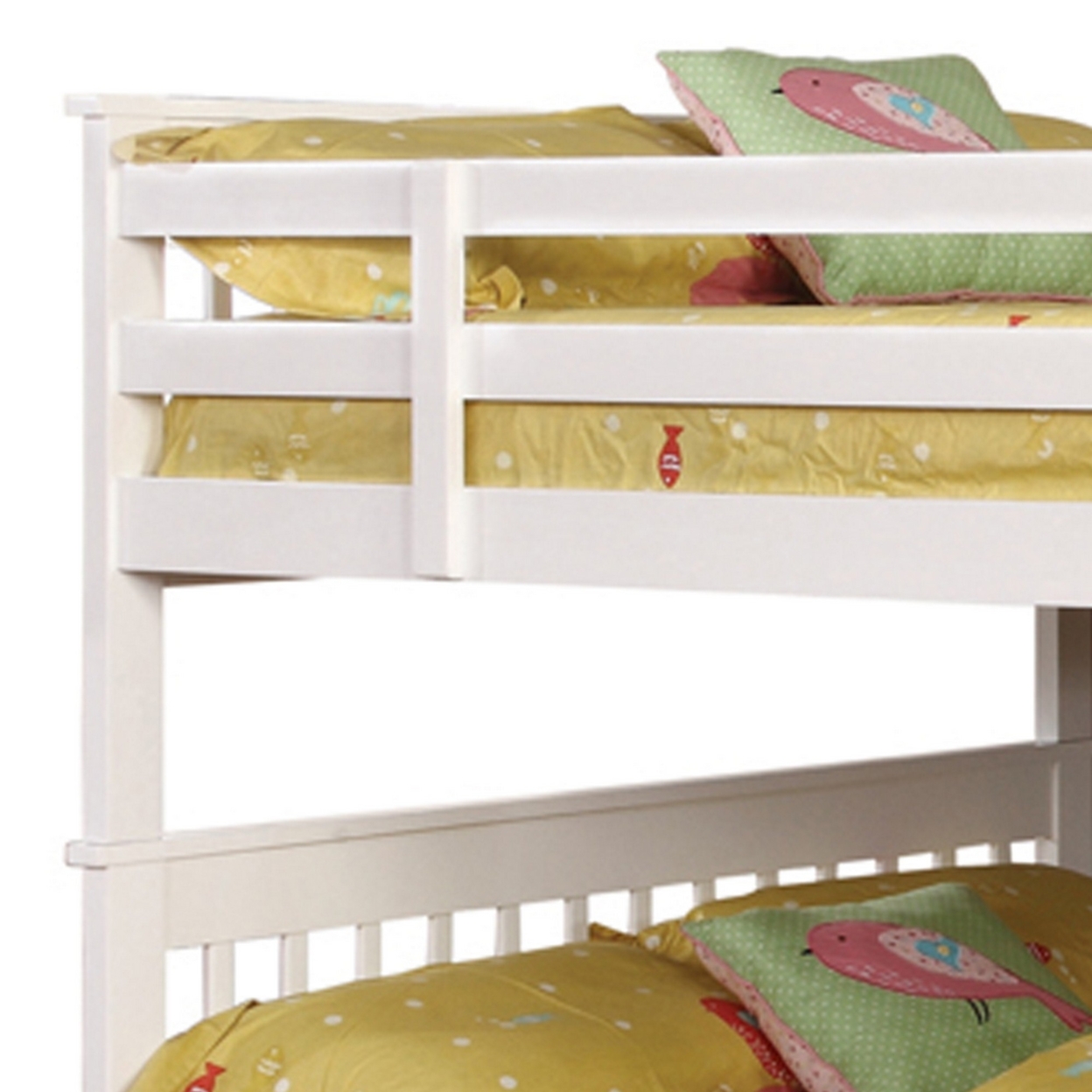 Mission Style Full Over Full Bunk Bed With Attached Ladder, White- Saltoro Sherpi