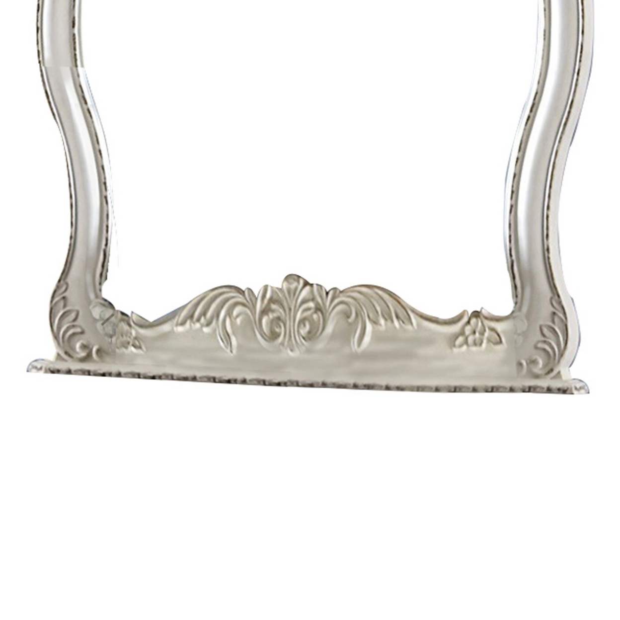 Victorian Style Wooden Frame Dresser Mirror With Floral Motif, White- Saltoro Sherpi
