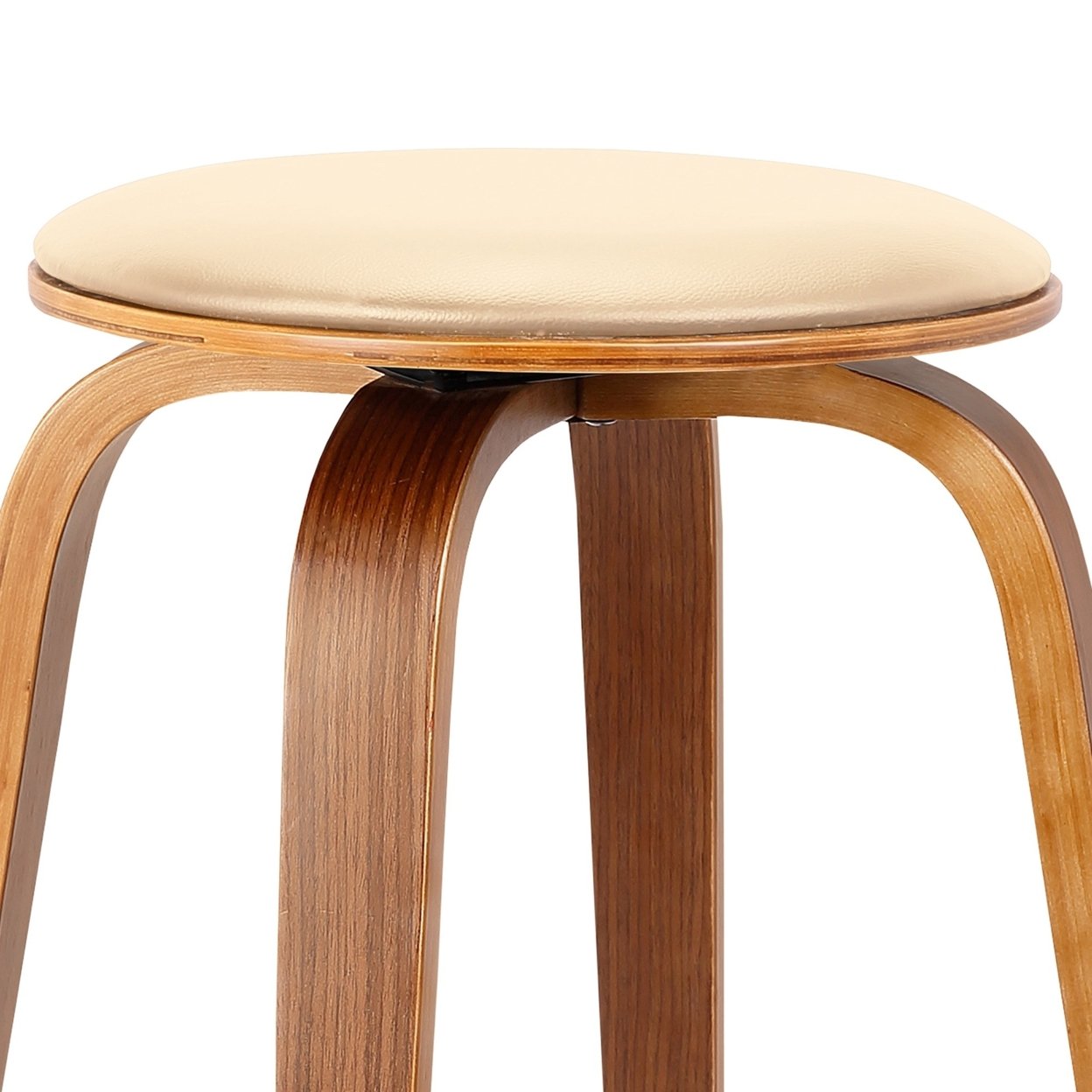 Round Leatherette Wooden Counter Stool With Flared Legs, Brown And Cream- Saltoro Sherpi