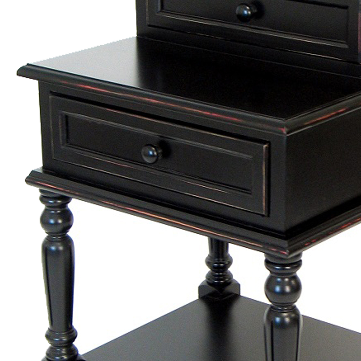 2 Step Drawers Wooden Frame End Table With Turned Legs, Black- Saltoro Sherpi