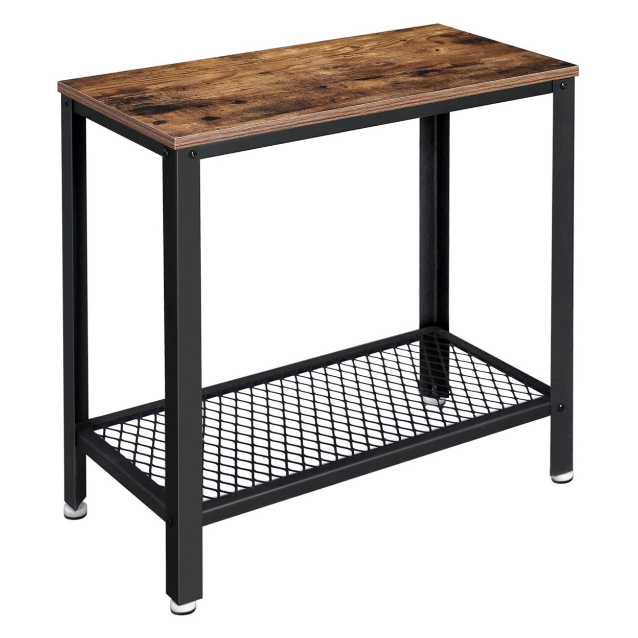 Wooden Top Side Table With 1 Mesh Metal Shelf, Brown And Black- Saltoro Sherpi