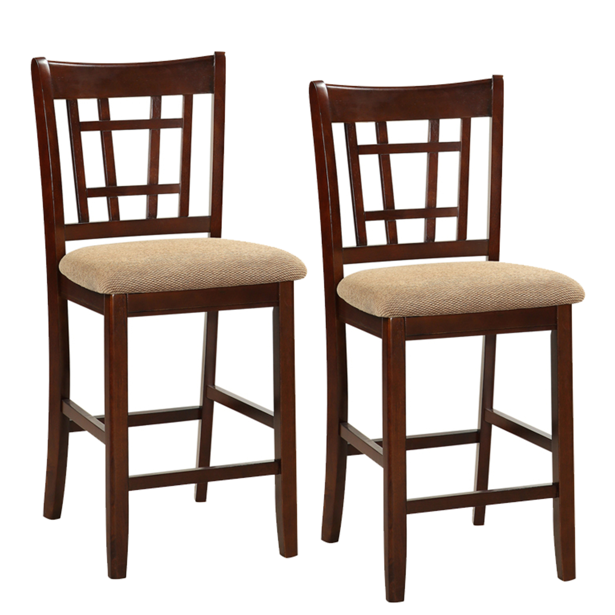 Wooden Counter Height Chair, Dark Brown & Cream, Set Of 2- Saltoro Sherpi