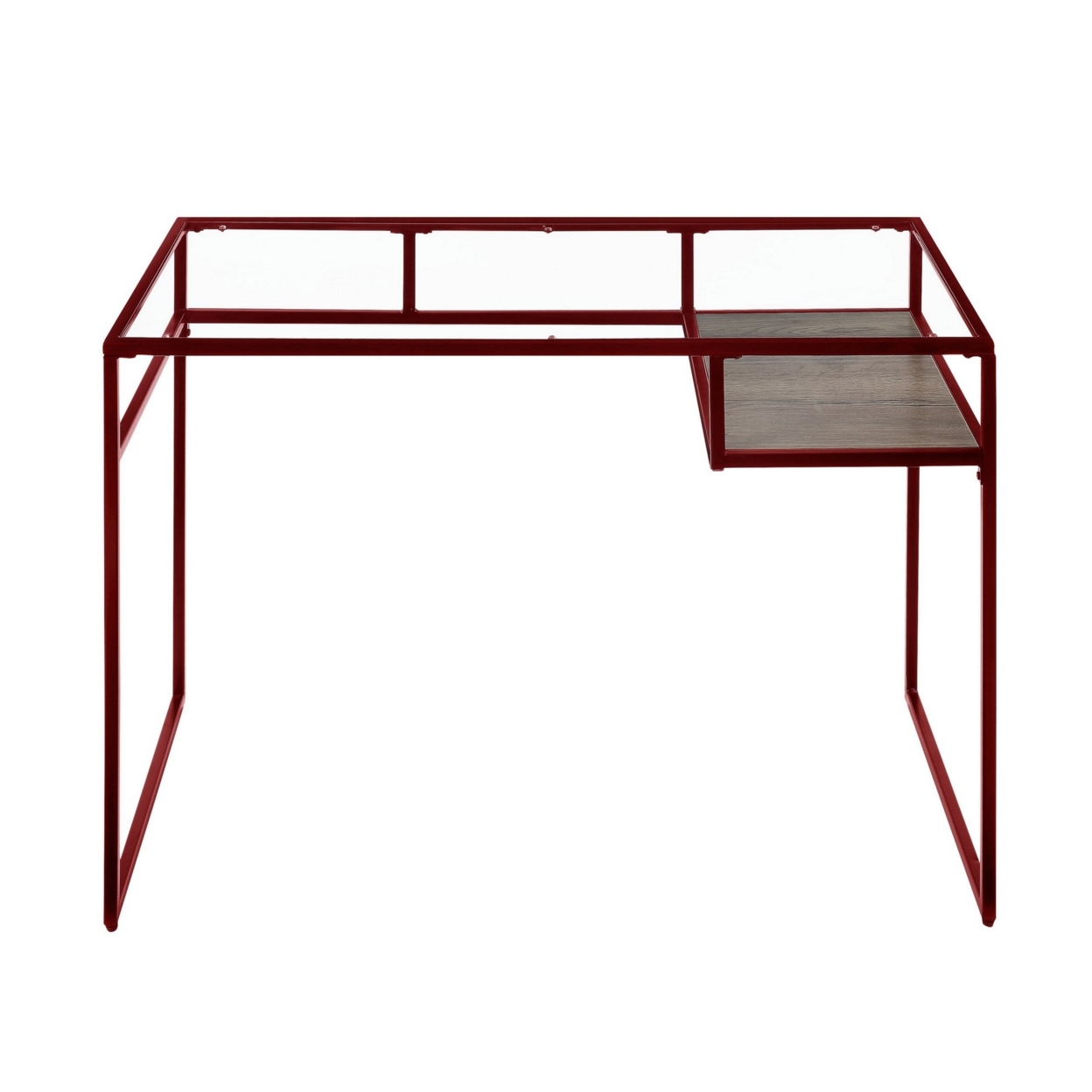Rectangular Glass Top Desk With Open Compartment And Sled Base, Red- Saltoro Sherpi