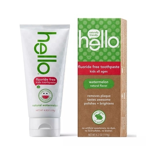 Hello Fluoride Free Toothpaste Kids All Ages Watermelon Natural Flavor