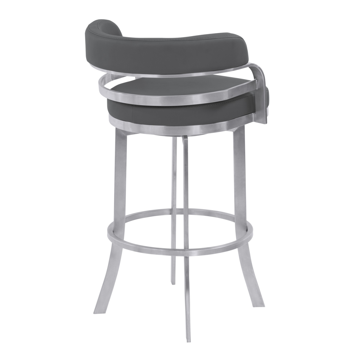 Metal Frame Barstool With Curved Leatherette Seating, Gray And Silver- Saltoro Sherpi