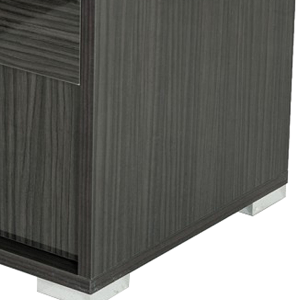 2 Drawers Nightstand With Silver Accents And Block Feet, Dark Gray- Saltoro Sherpi
