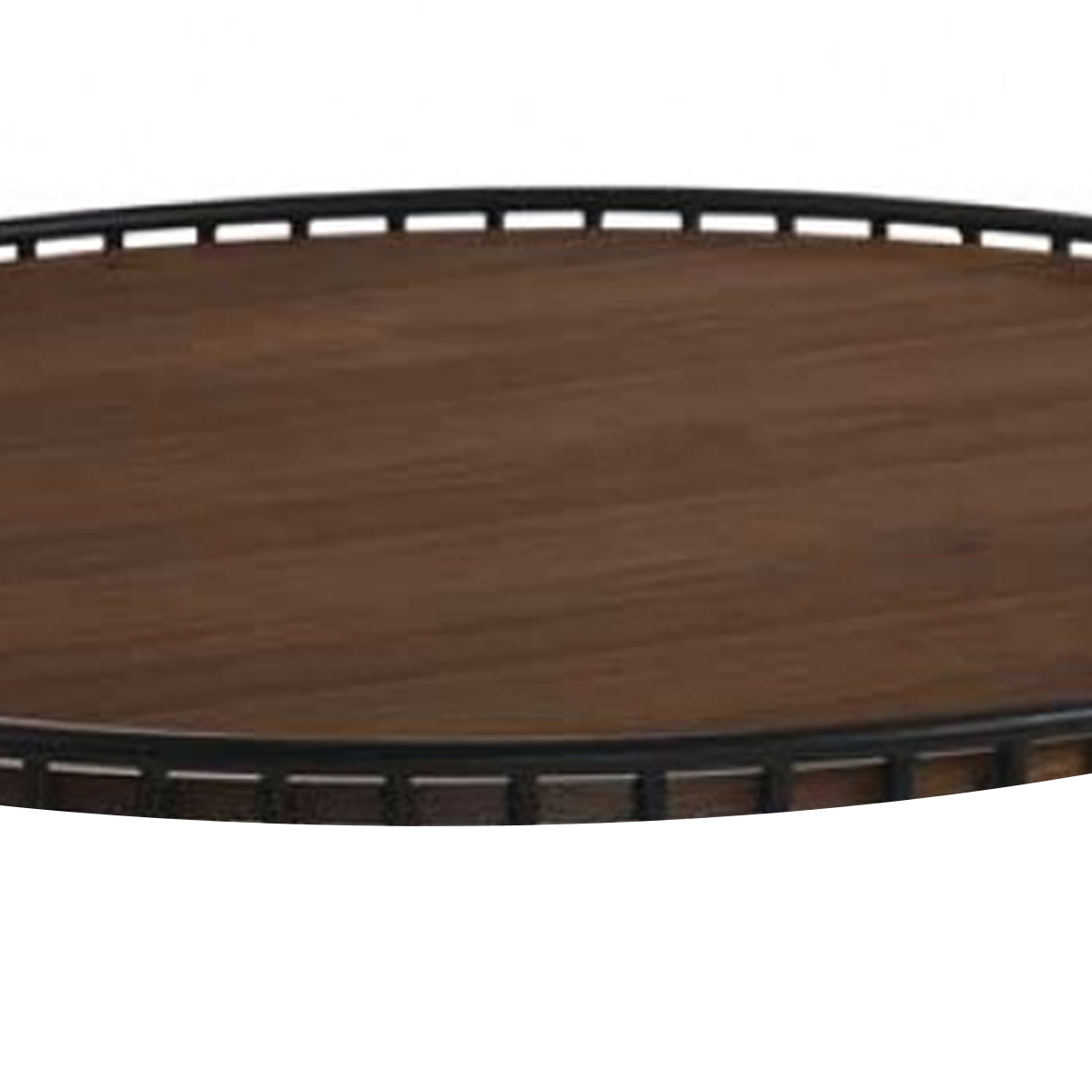 Round Wooden Coffee Table With Vertical Slatted Base, Brown And Black- Saltoro Sherpi