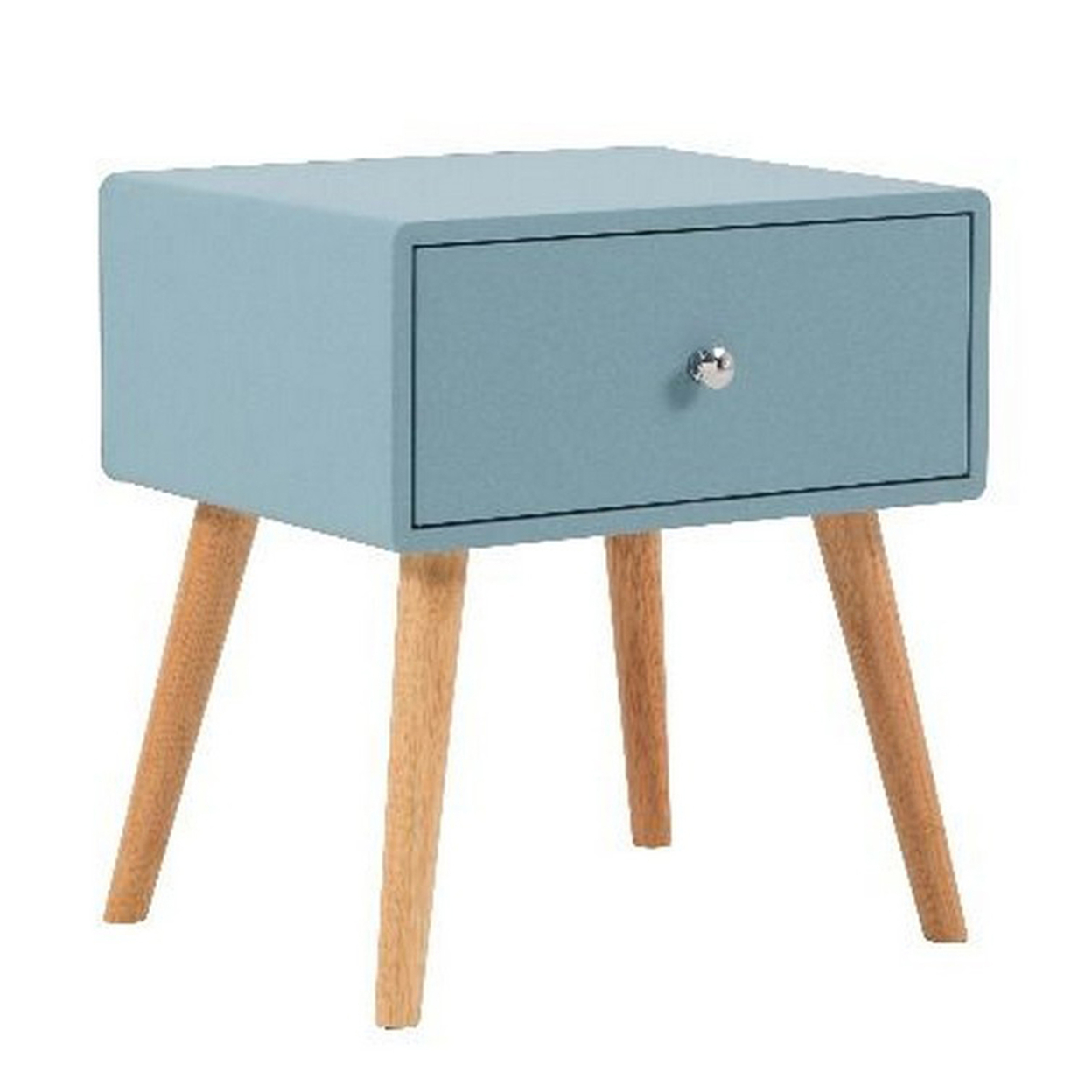 1 Drawer Wooden Nightstand With Round Tapered Legs, Blue And Brown- Saltoro Sherpi