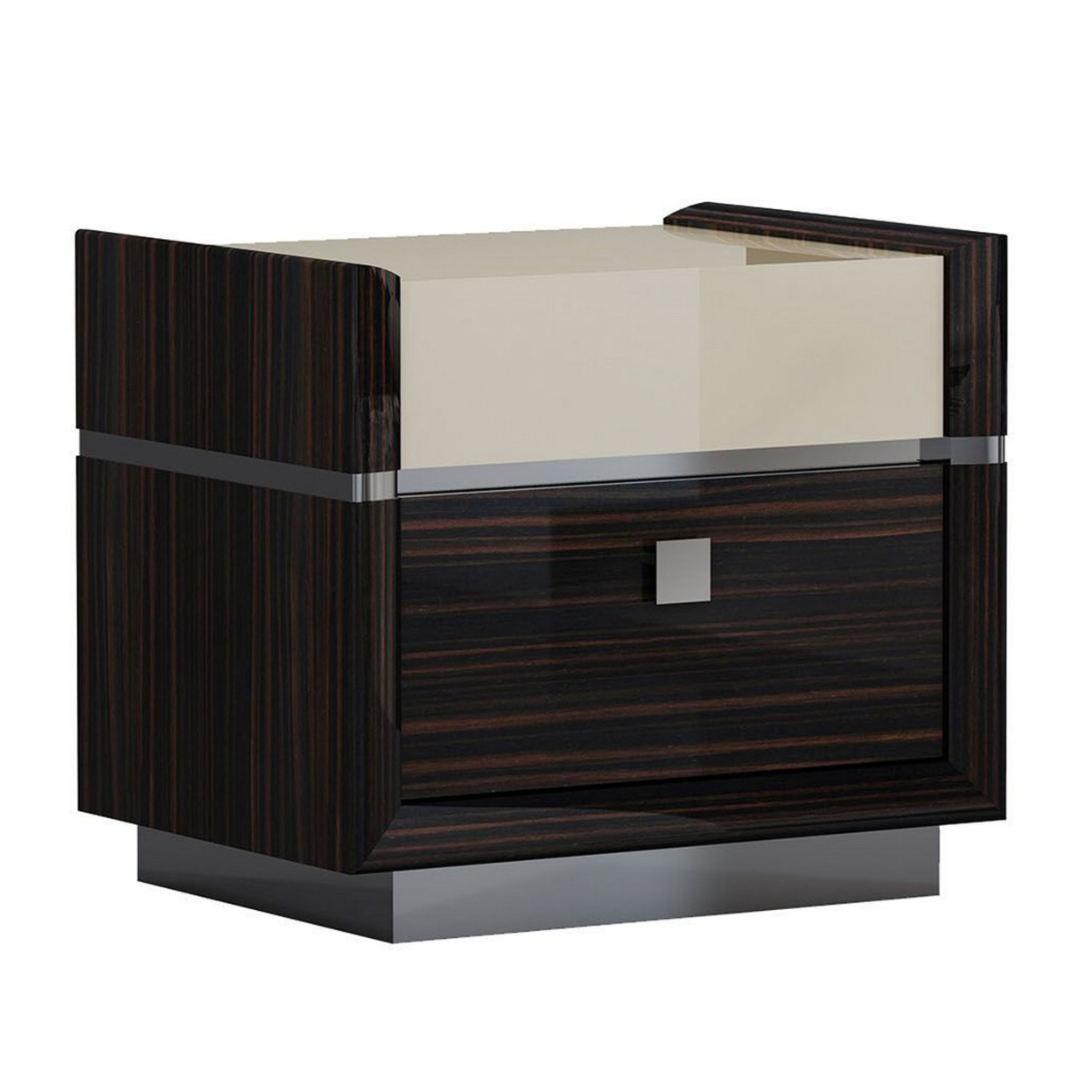 2 Drawer Nightstand With Grain Details And Plinth Base, Beige And Brown- Saltoro Sherpi