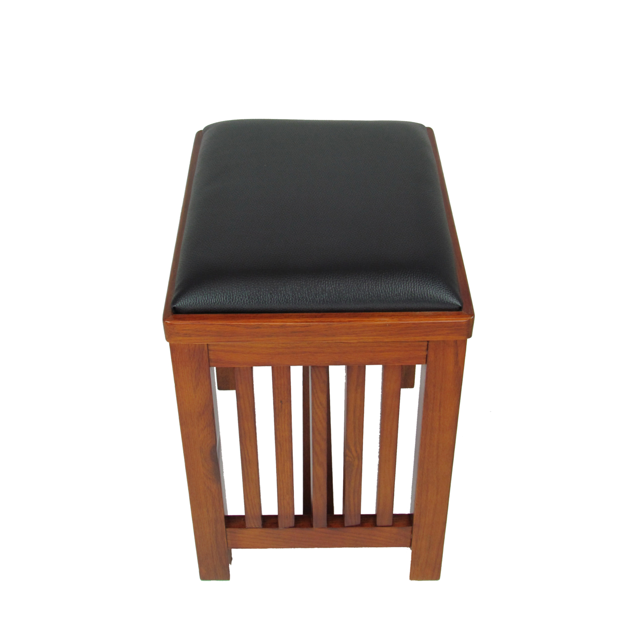 Faux Leather Upholstered Mission Wooden Stool With Slatted Sides, Brown- Saltoro Sherpi