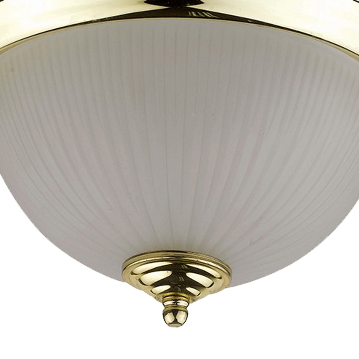 Metal Ceiling Lamp With Dome Shaped Shade And Finial Top, Clear And Gold- Saltoro Sherpi