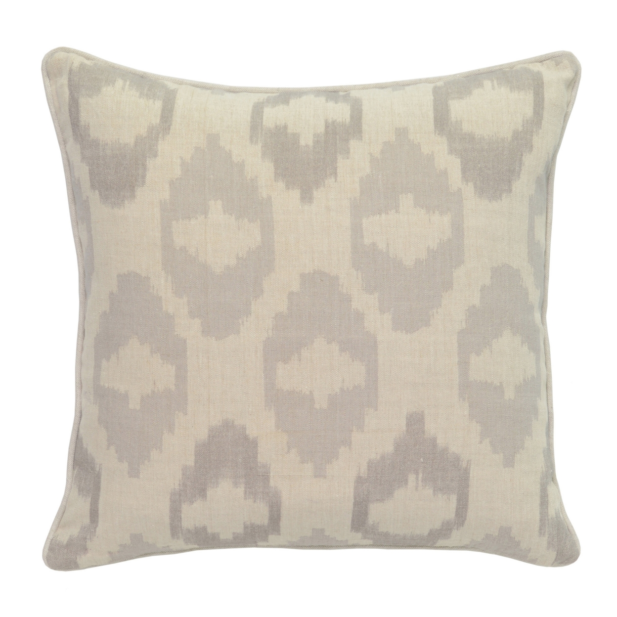 Square Fabric Throw Pillow With Metallic Embroidered Details,Gray And Beige- Saltoro Sherpi