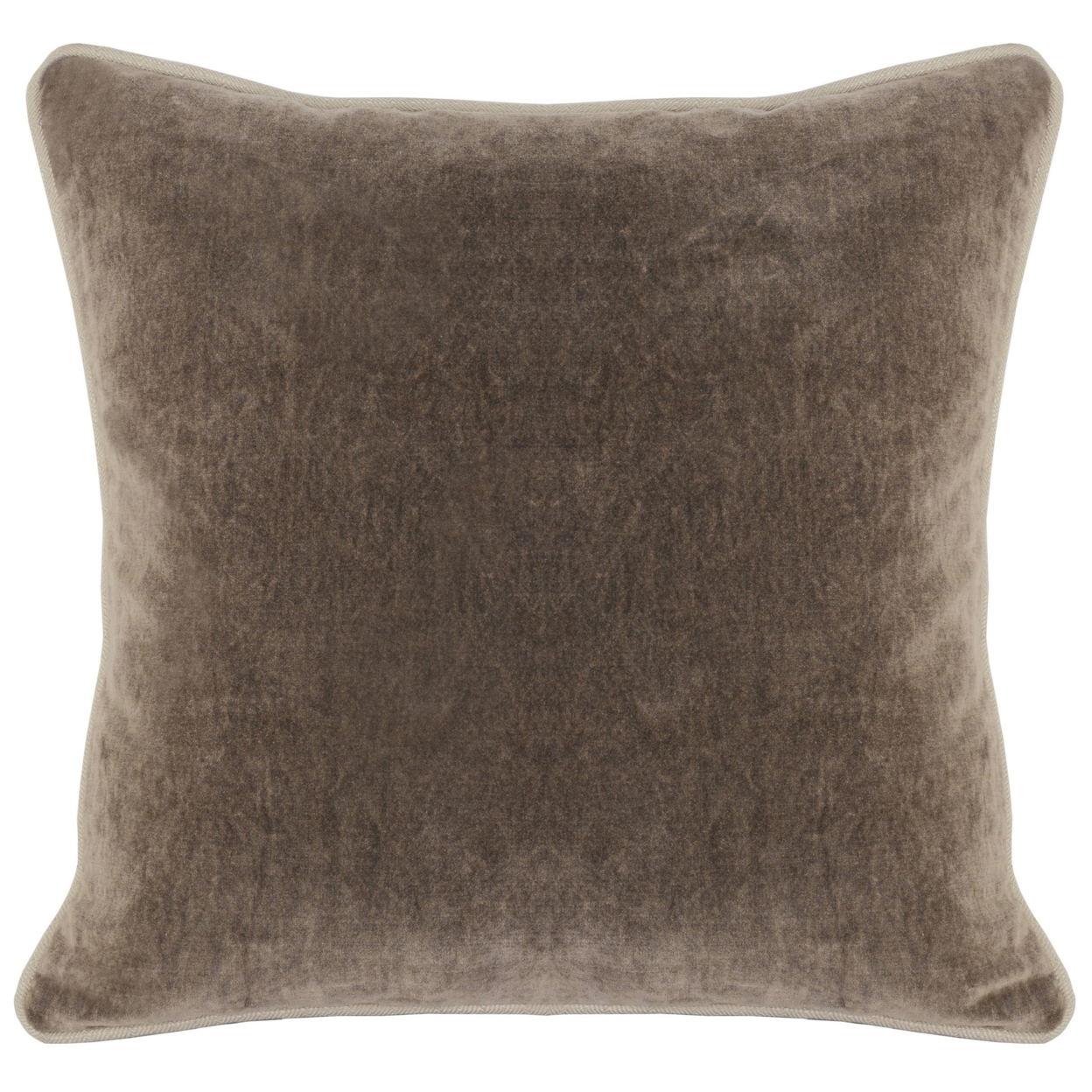 Square Fabric Throw Pillow With Solid Color And Piped Edges, Taupe Brown- Saltoro Sherpi