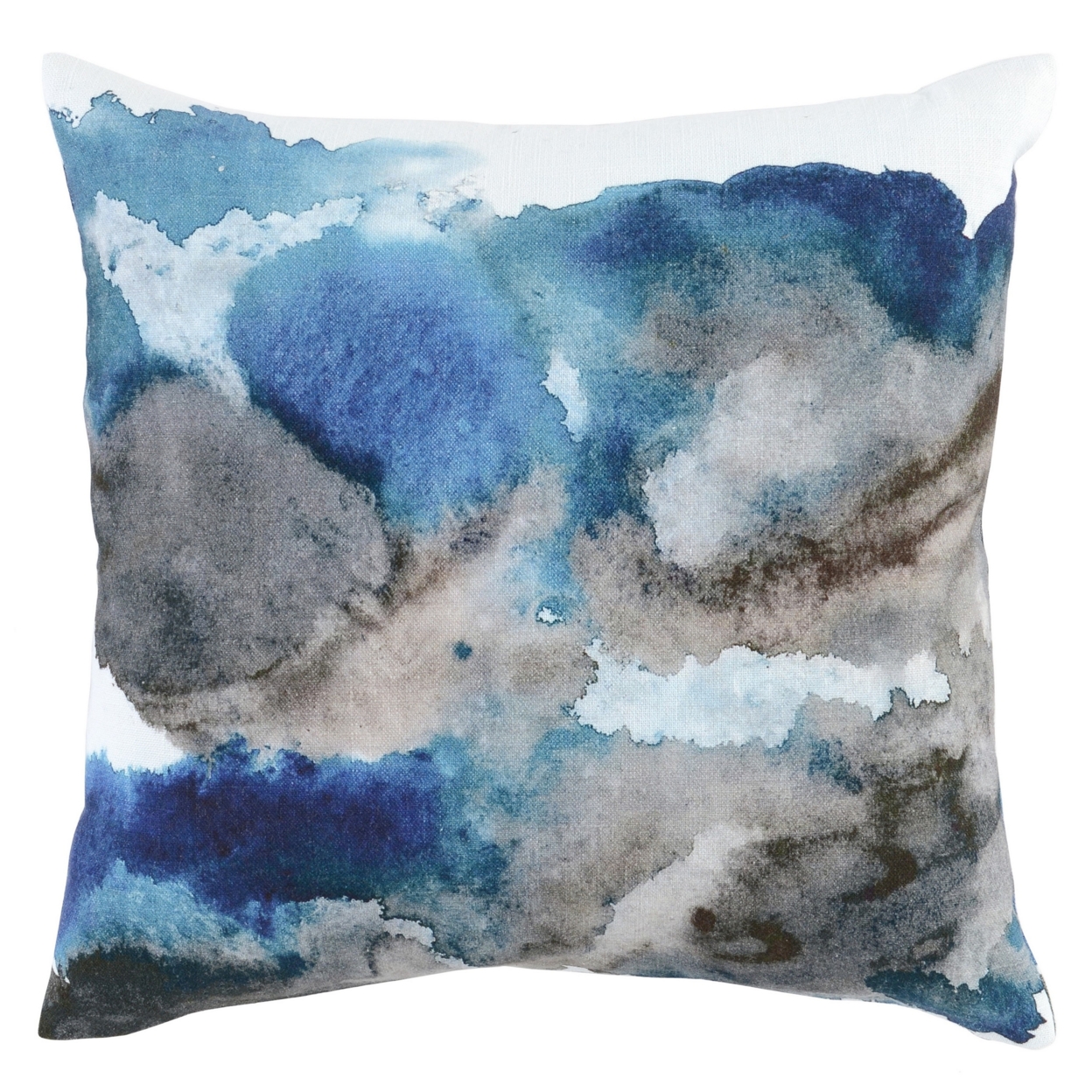 Square Fabric Throw Pillow With Water Color Prints, Blue And Gray- Saltoro Sherpi