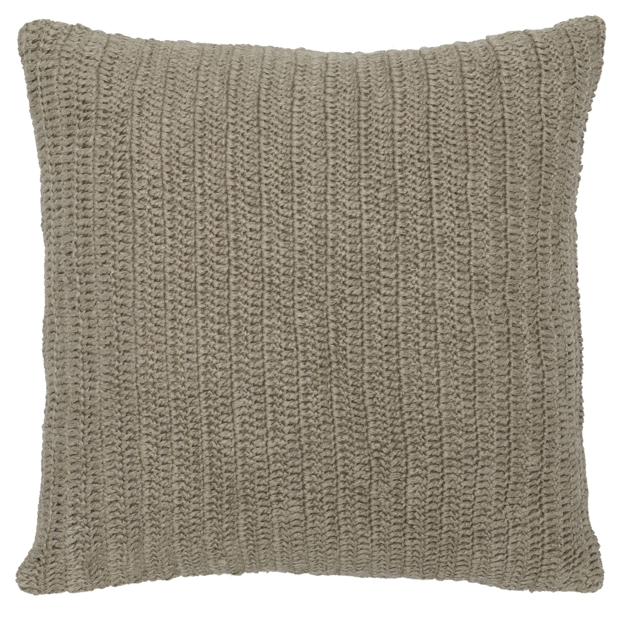 Square Fabric Throw Pillow With Hand Knit Details And Knife Edges, Brown- Saltoro Sherpi