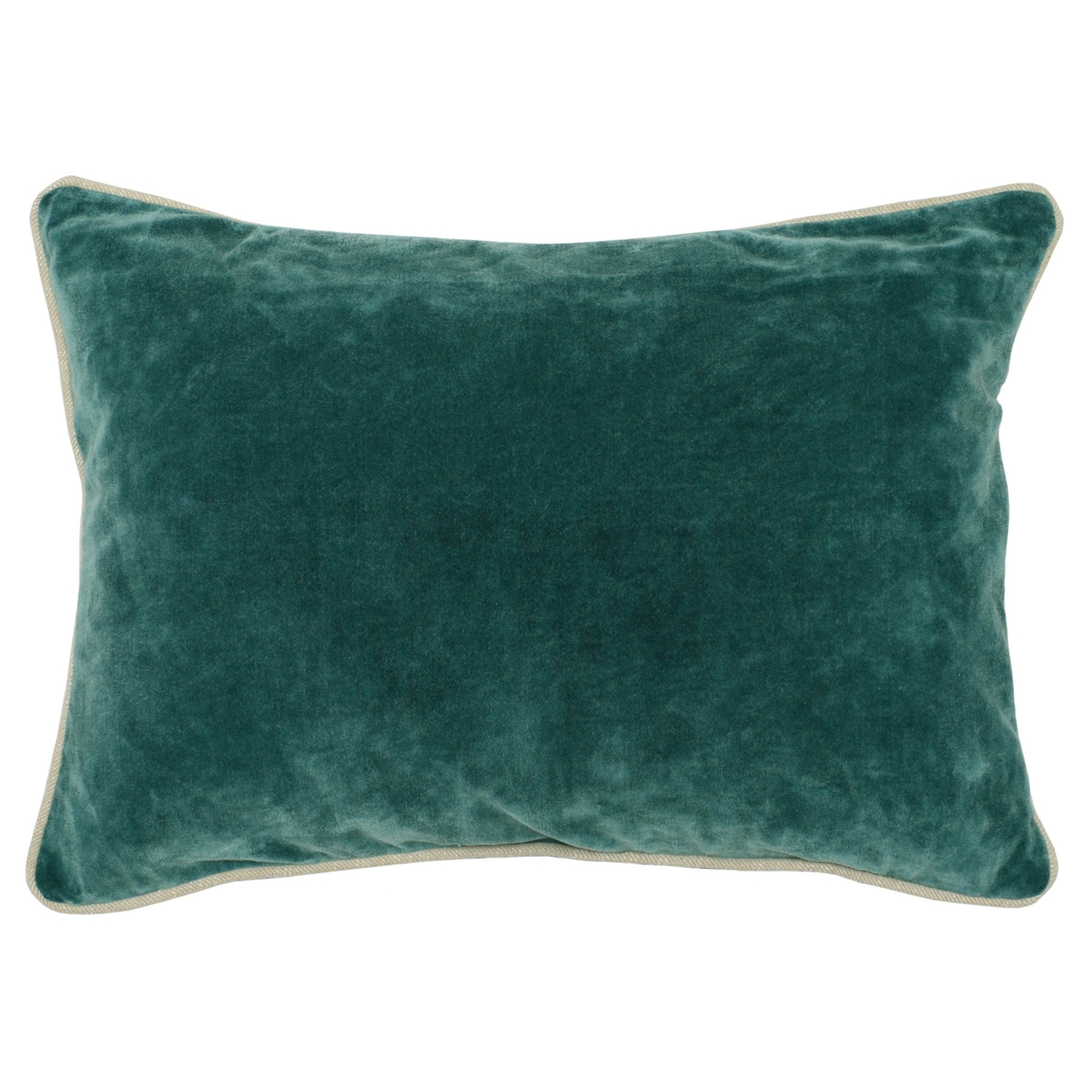 Rectangular Fabric Throw Pillow With Solid Color And Piped Edges,Teal Green- Saltoro Sherpi