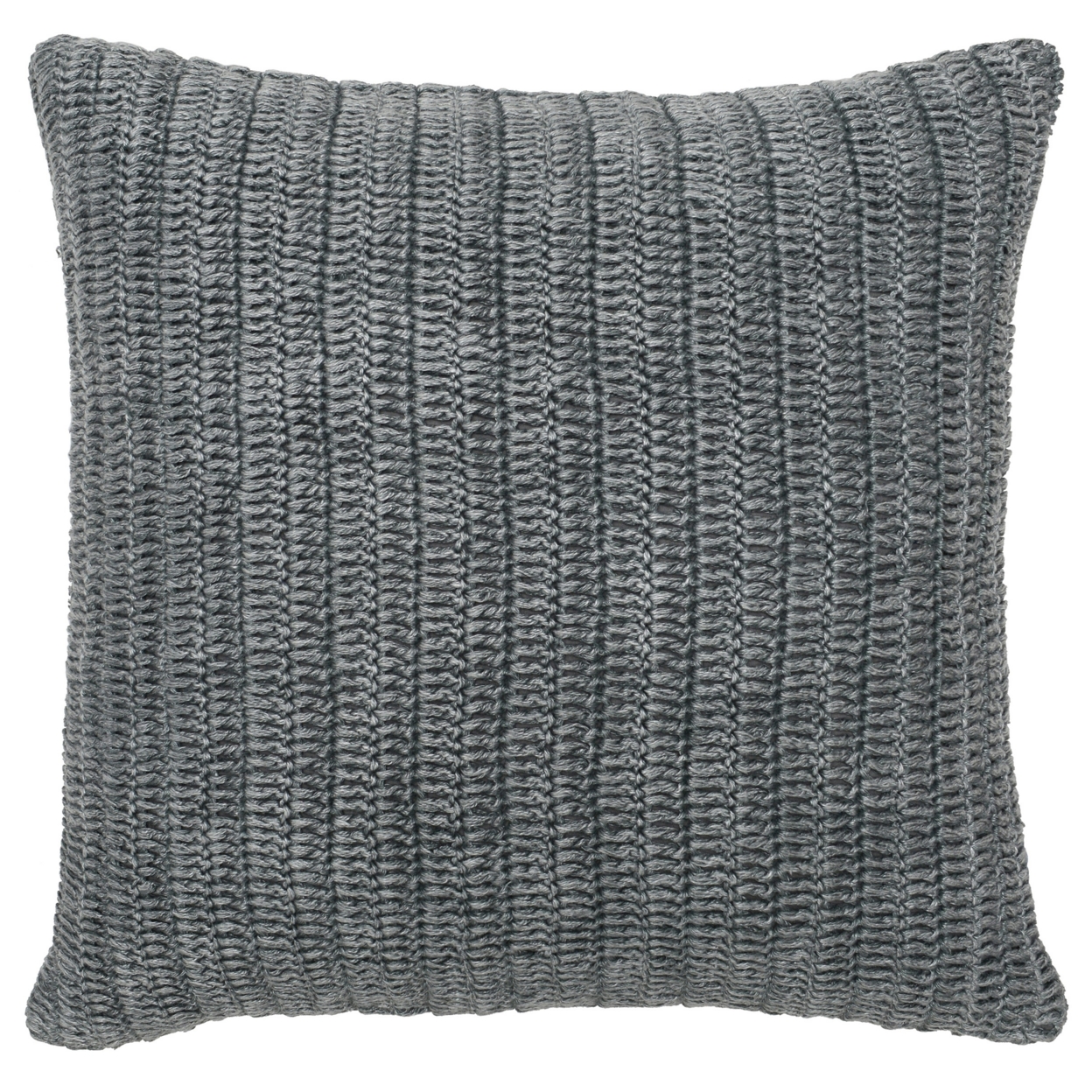 Square Fabric Throw Pillow With Hand Knit Details And Knife Edges, Gray- Saltoro Sherpi