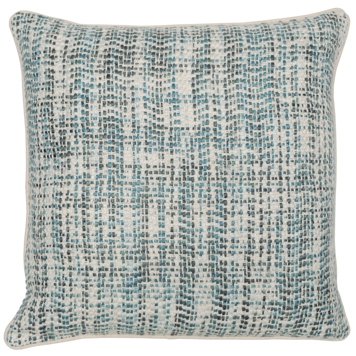 Square Fabric Throw Pillow With Hand Woven Pattern, White And Blue- Saltoro Sherpi
