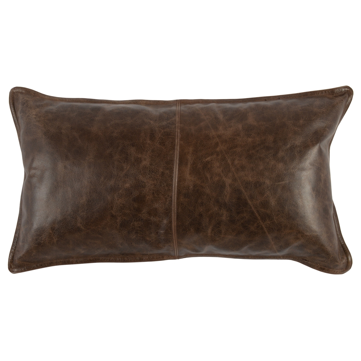 Leatherette Throw Pillow With Stitched Details And Flanged Edges,Dark Brown- Saltoro Sherpi