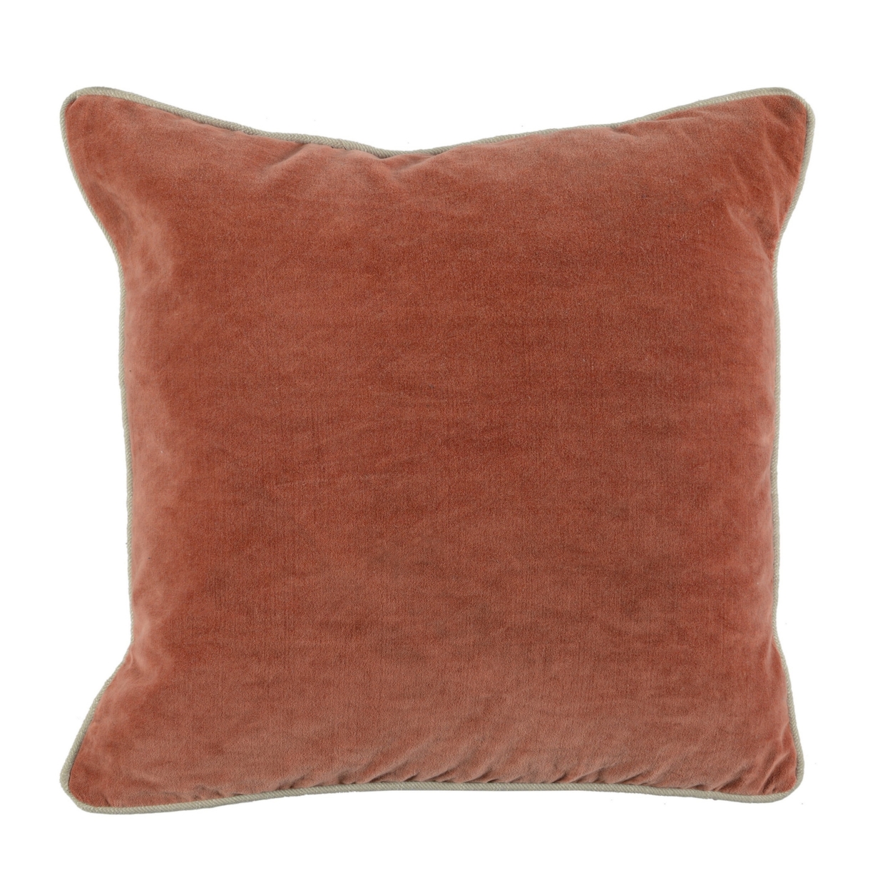 Square Fabric Throw Pillow With Solid Color And Piped Edges, Pink- Saltoro Sherpi