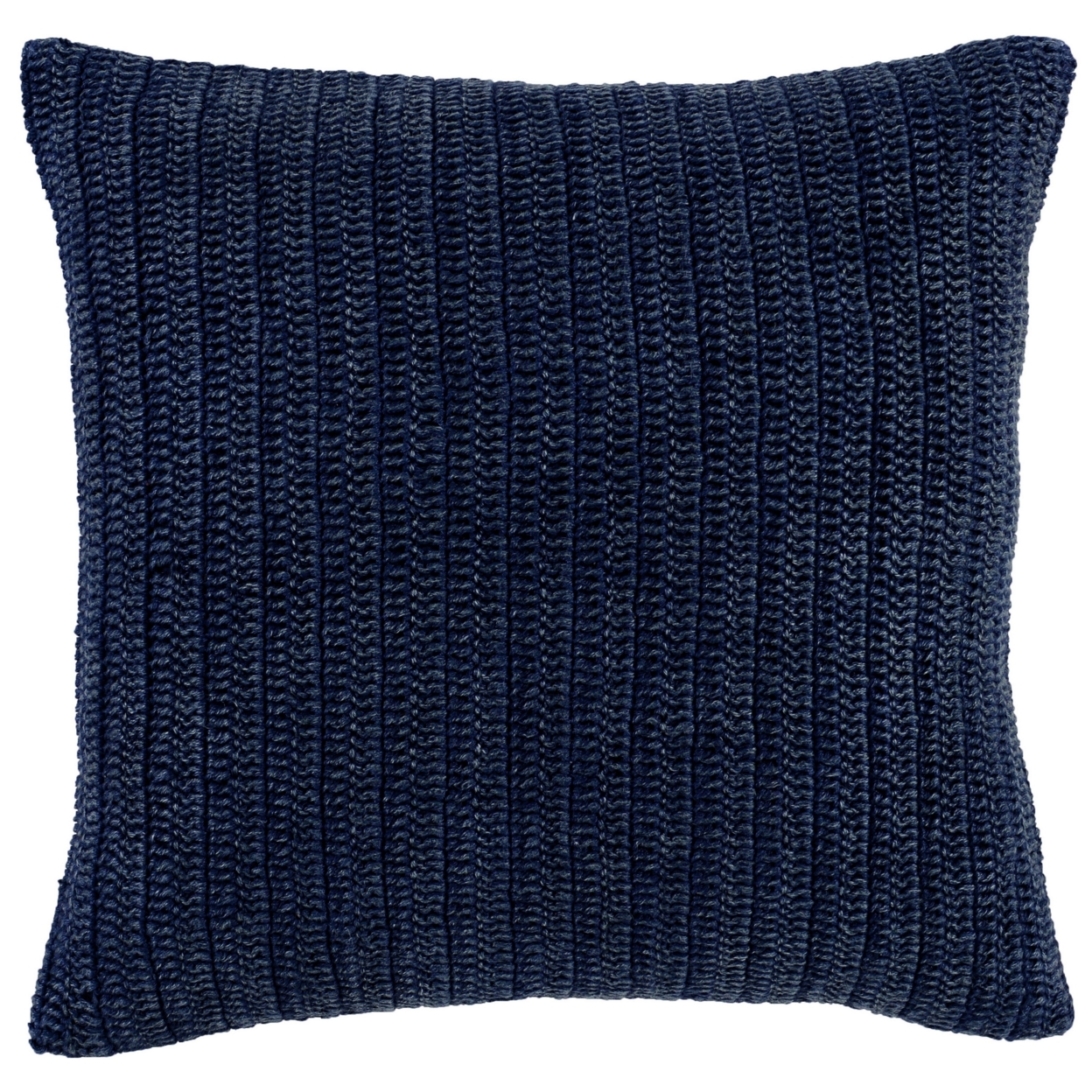 Square Fabric Throw Pillow With Hand Knit Details And Knife Edges, Blue- Saltoro Sherpi