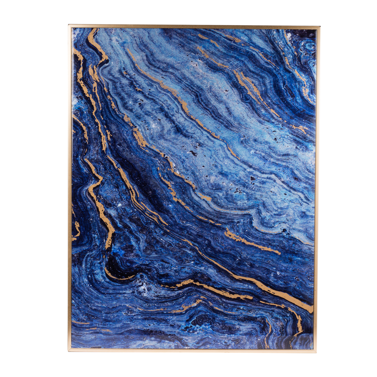 Rectangular Wooden Wall Panel With Marble Design, Set Of 2, Blue- Saltoro Sherpi