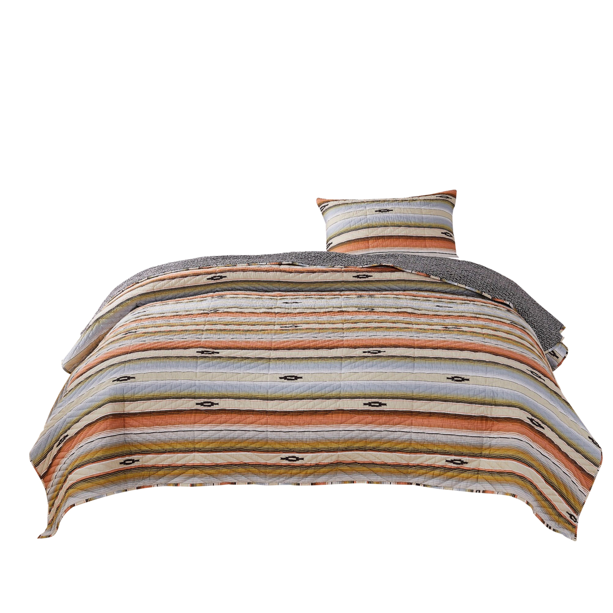Reversible 2 Piece Twin Size Quilt Set With Stripes Pattern, Multicolor- Saltoro Sherpi