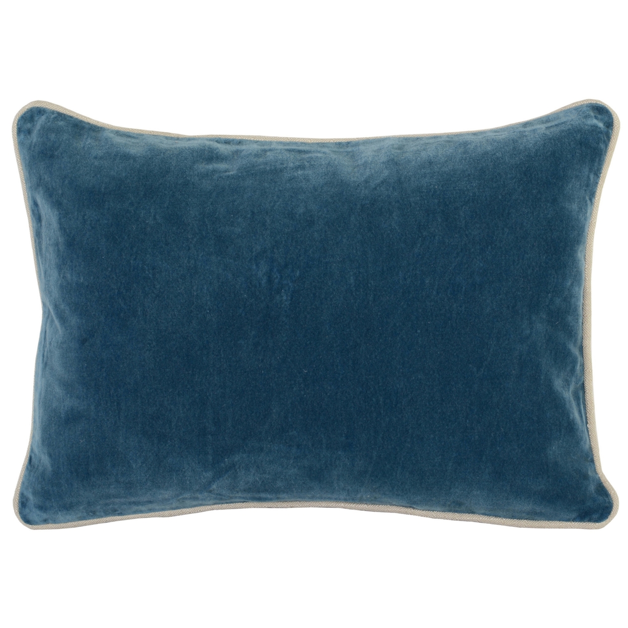 Rectangular Fabric Throw Pillow With Solid Color And Piped Edges, Blue- Saltoro Sherpi
