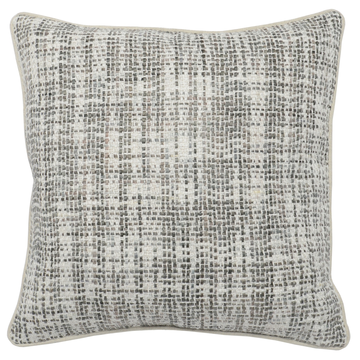 Square Fabric Throw Pillow With Hand Woven Pattern, Gray And White- Saltoro Sherpi