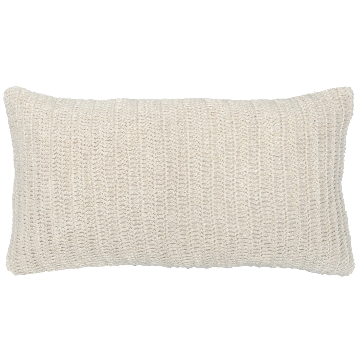 Rectangular Fabric Throw Pillow With Hand Knitted Details, White- Saltoro Sherpi