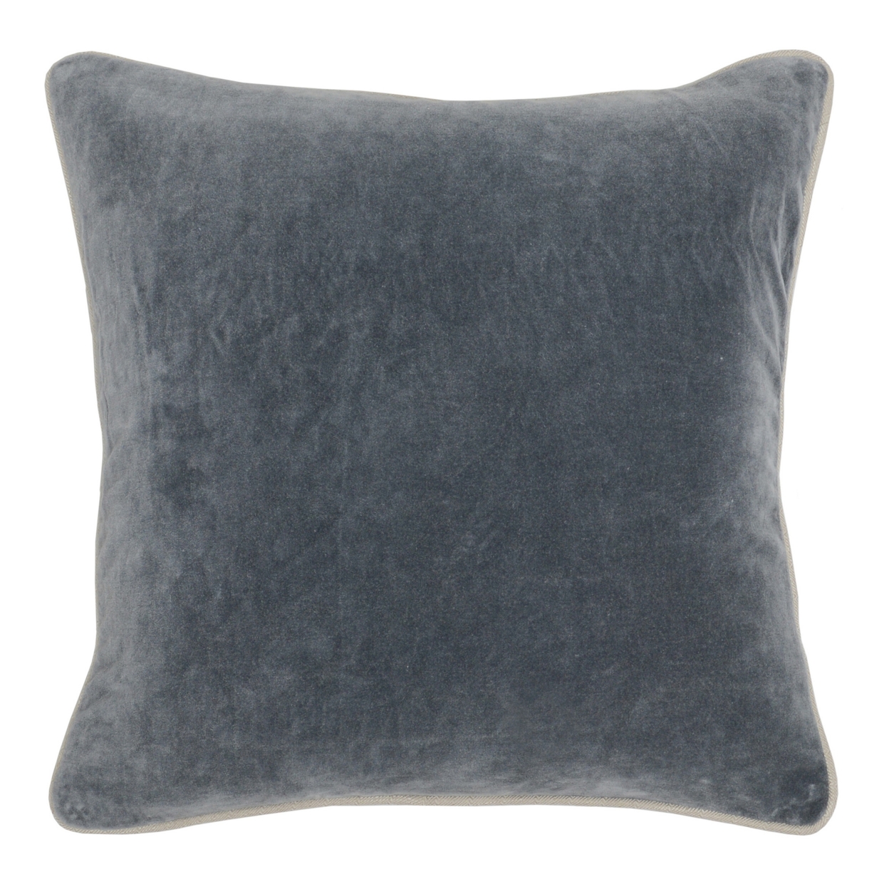 Square Fabric Throw Pillow With Solid Color And Piped Edges, Gray- Saltoro Sherpi