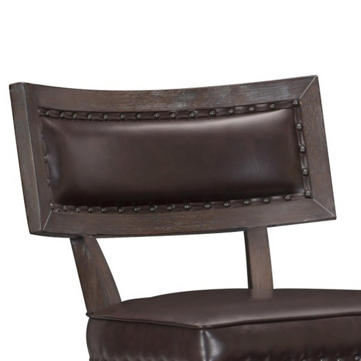 Nailhead Trim Wooden Counter Chair With Leatherette Seating, Set Of 2,Brown- Saltoro Sherpi