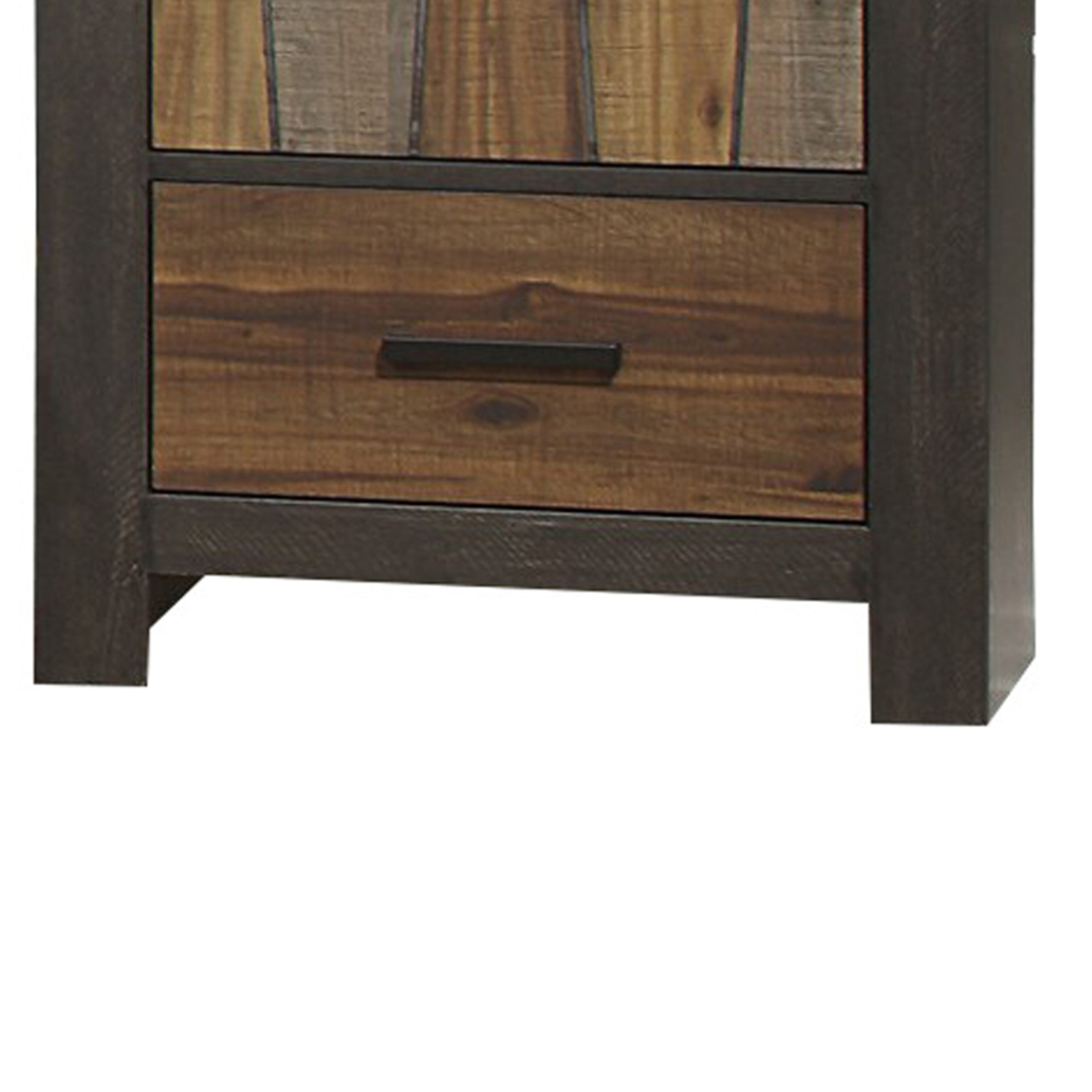 Plank Style 2 Drawer Wooden Nightstand With Metal Bar Handles, Brown- Saltoro Sherpi